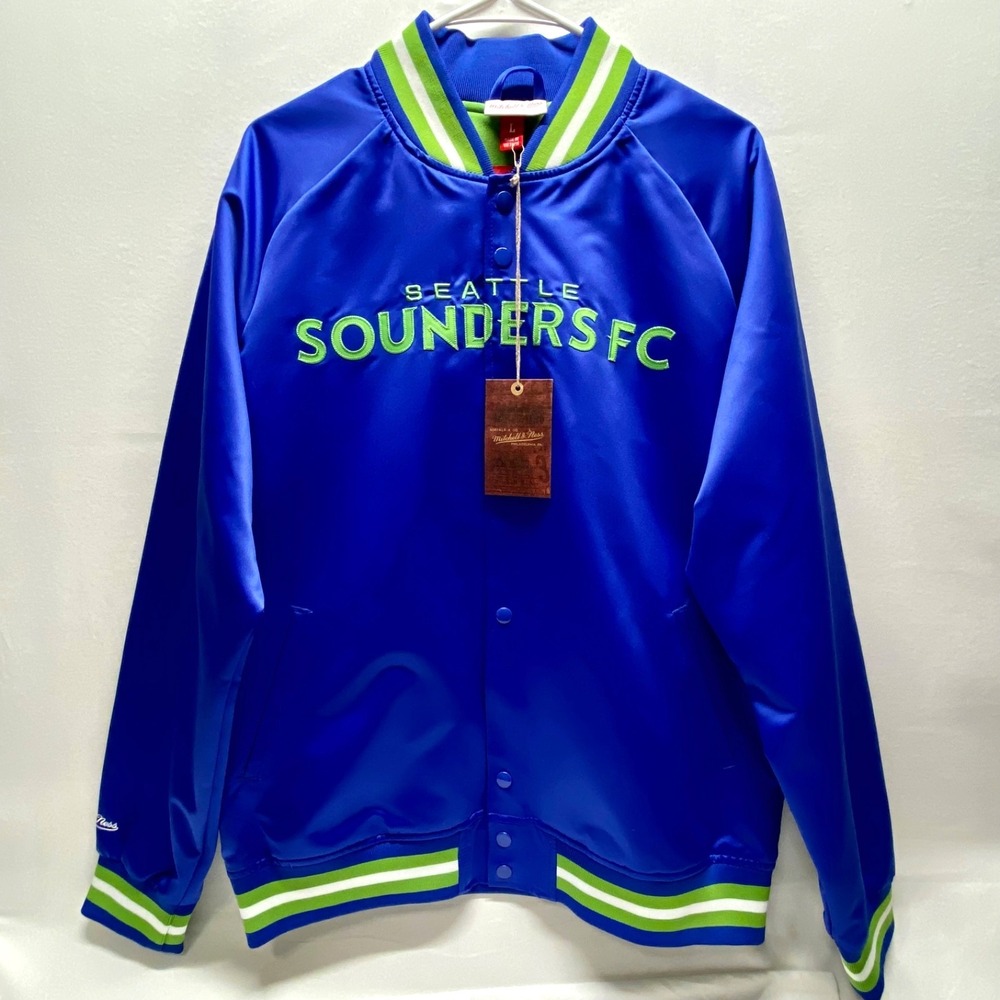 Seattle Sounders FC Soccer Jacket Large Blue Satin LW LS Soccer Coat‎ M & N NWT